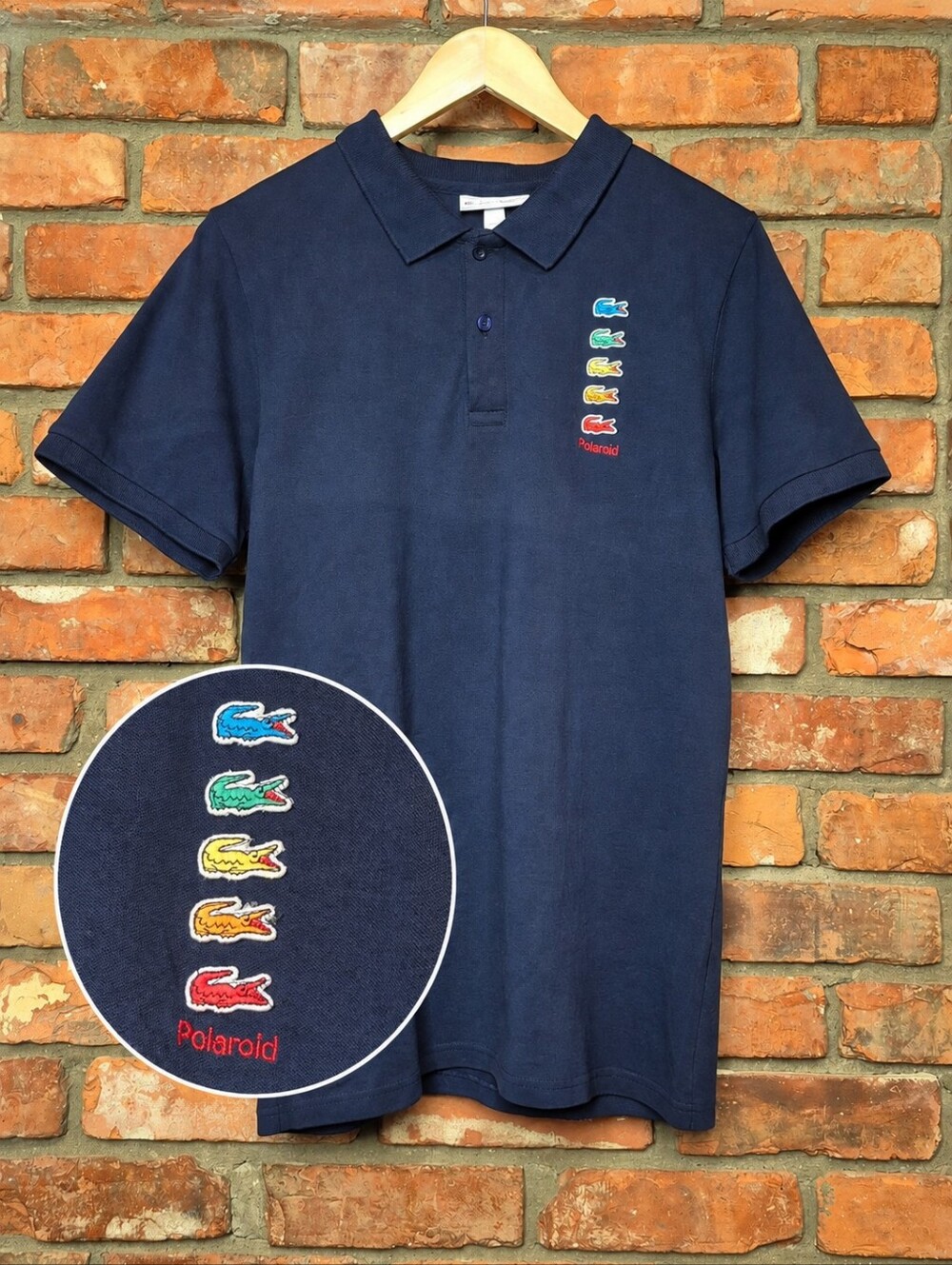 Lacoste x Polaroid Men’s M Navy Polo Shirt Multicolor Crocodile Embroidered 2021